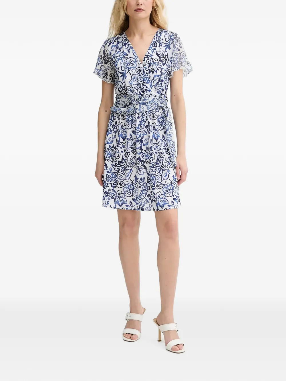 Morgan Mini-jurk met V-hals en bloemenprint Blauw