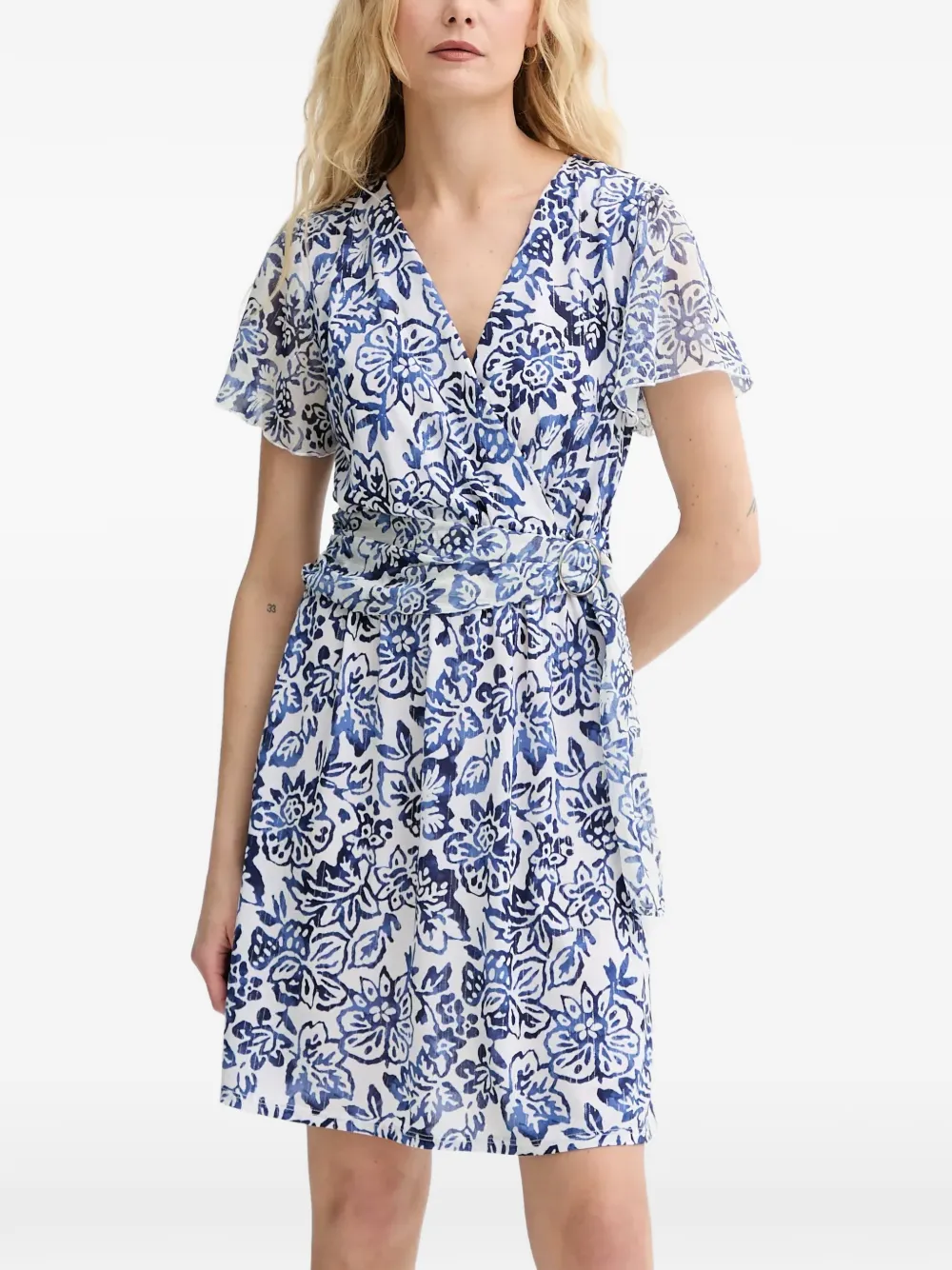Morgan Mini-jurk met V-hals en bloemenprint Blauw