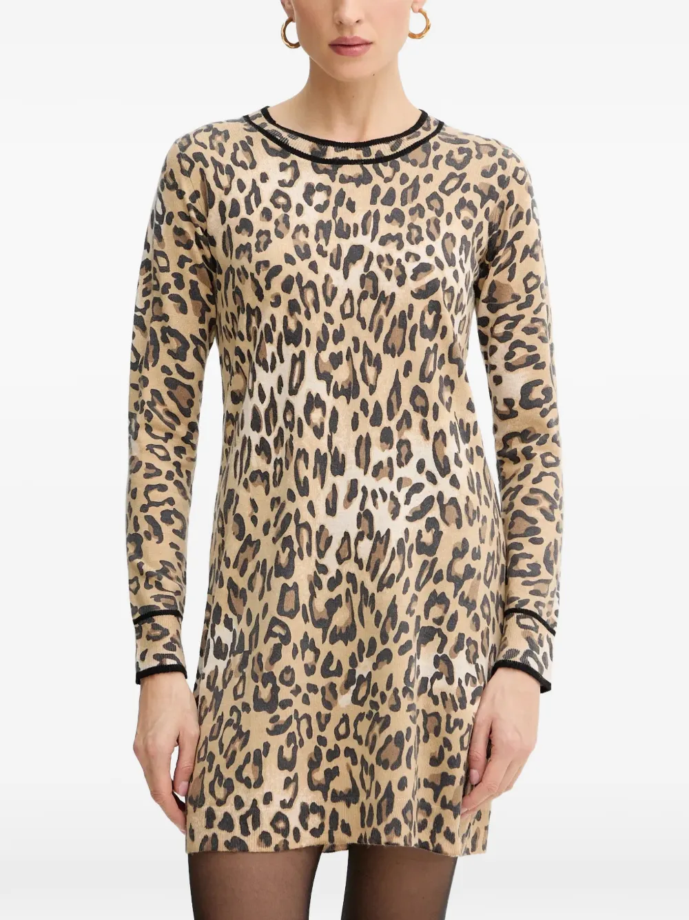 Morgan Mcall mini-jurk met dierenprint en ronde hals Beige