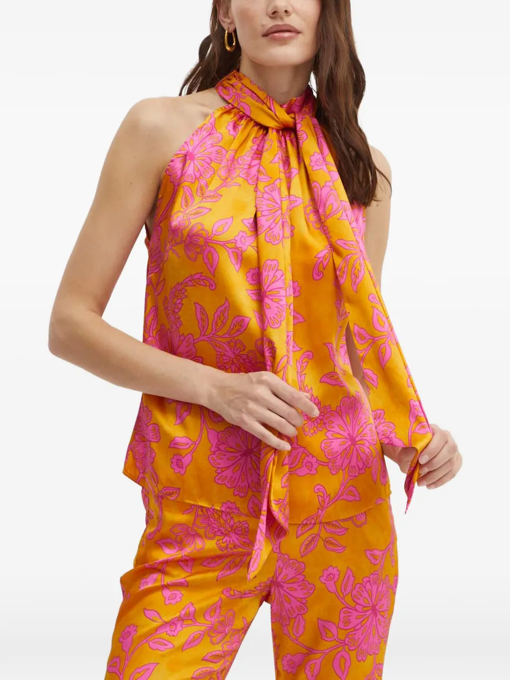 Morgan Floral Halterneck Top In Orange