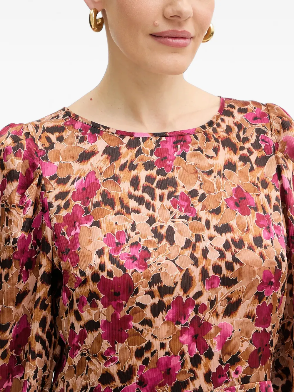 Morgan Mini-jurk met lange mouwen en bloemenprint Beige