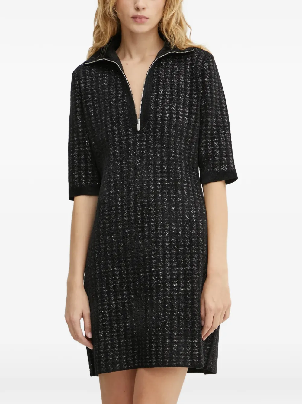 Morgan Rmars quarter-zip glitter-knit mini dress - Nero