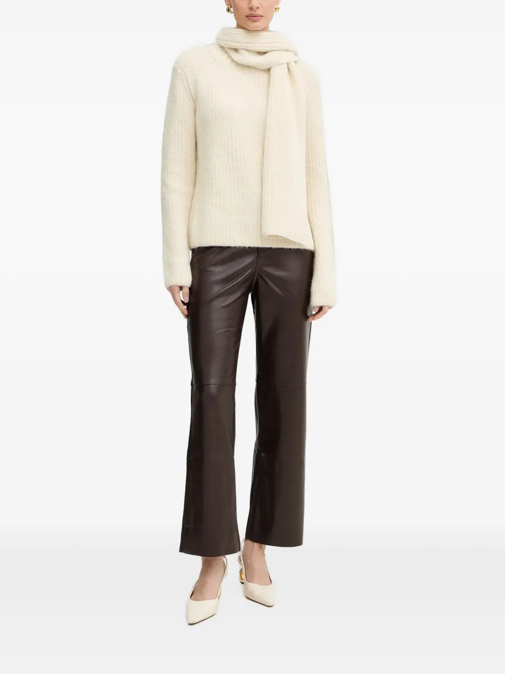 Morgan textured scarf-neck sweater Beige