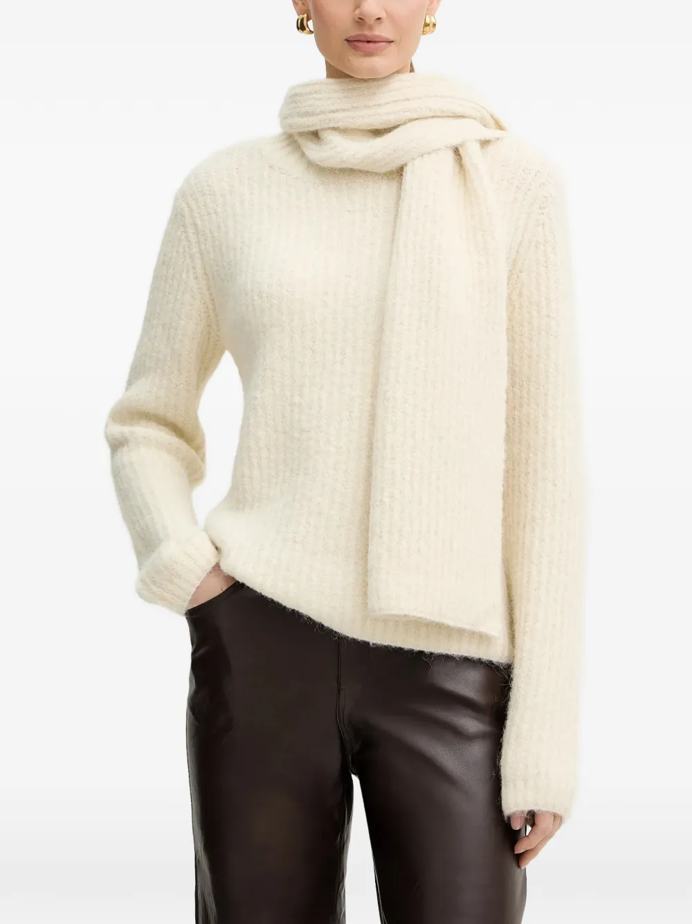 Morgan textured scarf-neck sweater