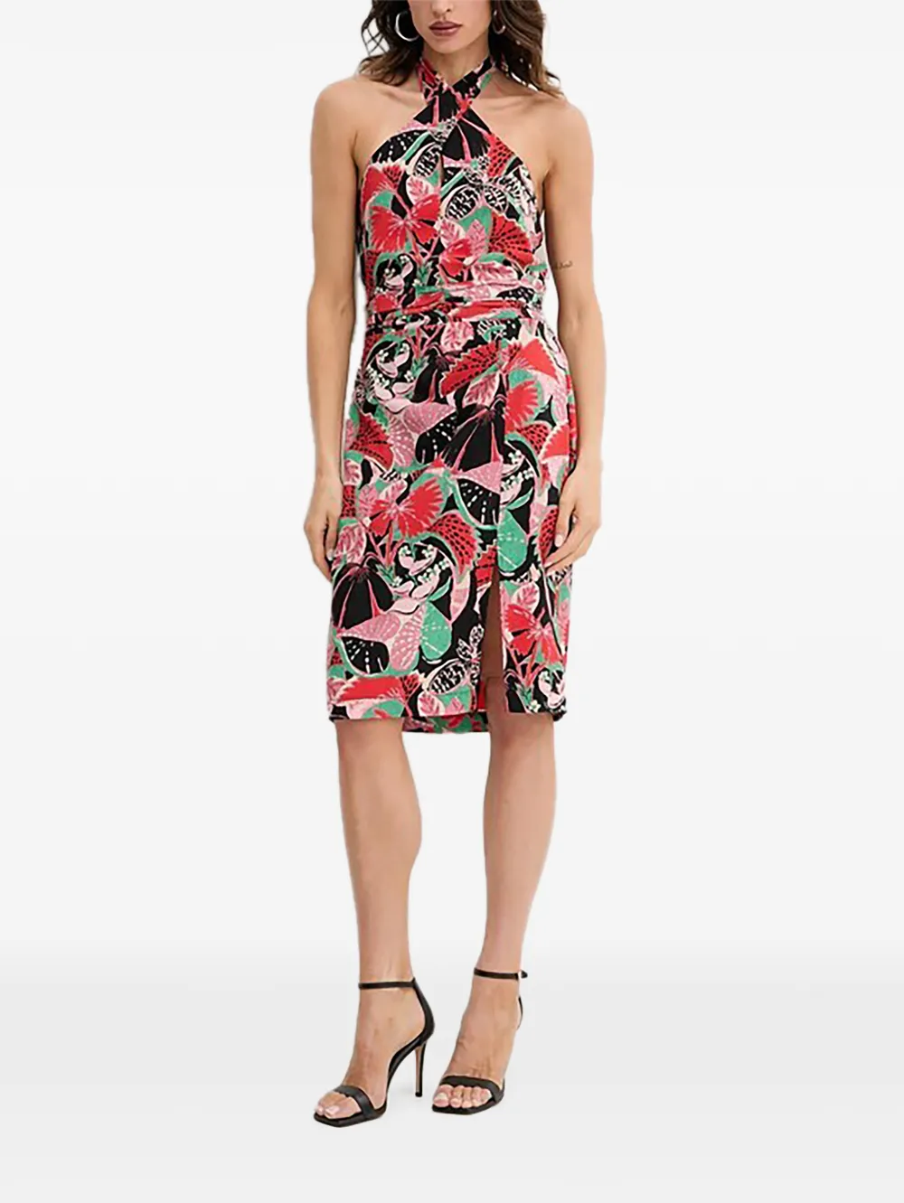 Morgan Ojoy midi-jurk met bloemenprint en halternek Zwart