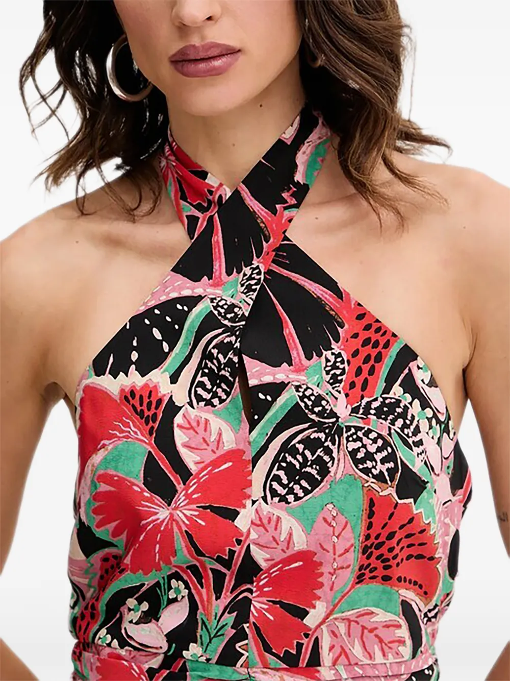 Morgan Ojoy midi-jurk met bloemenprint en halternek Zwart
