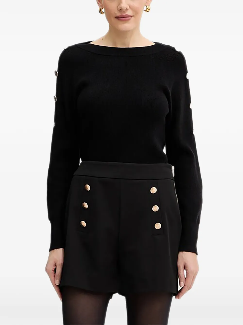 Morgan Button-embellished Knitted Top In Black