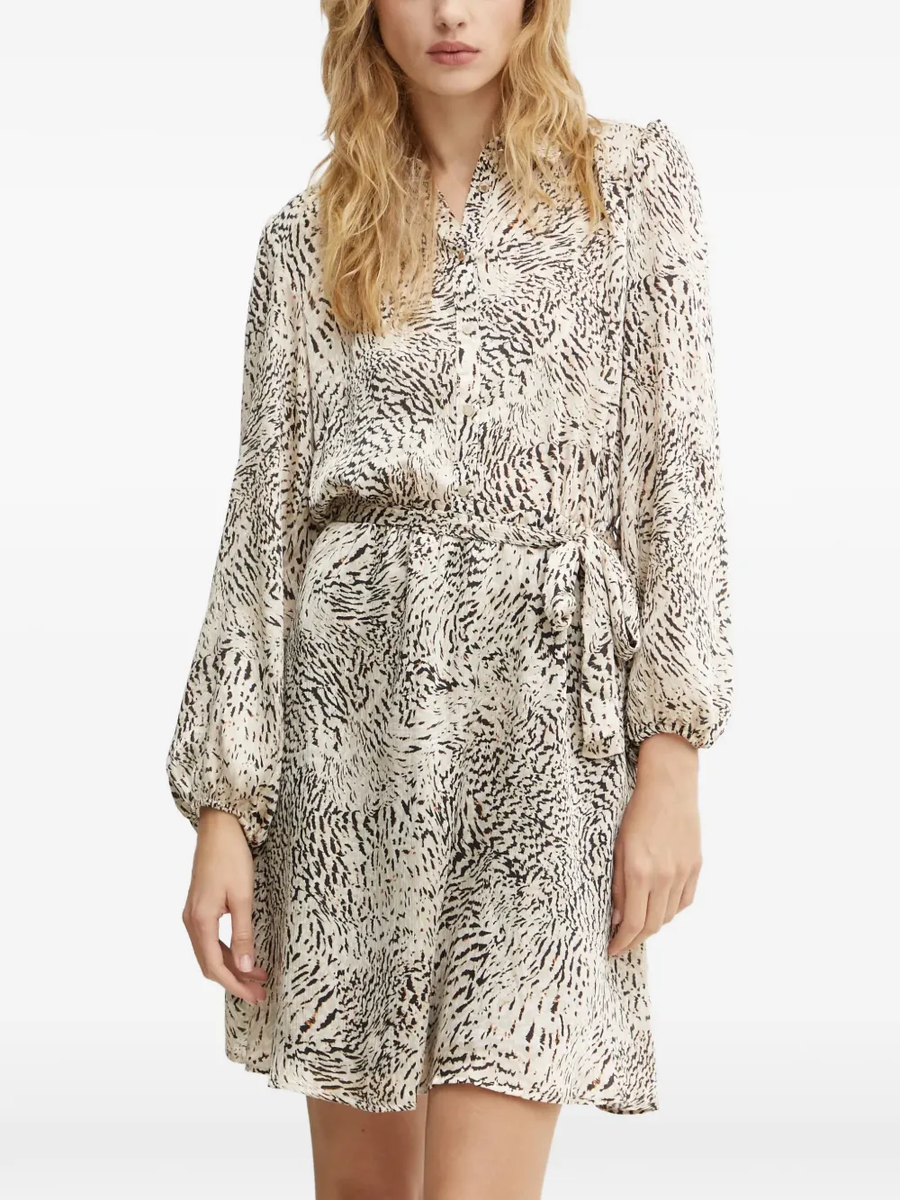 Morgan Mini-jurk met dieren-print en ceintuur Beige