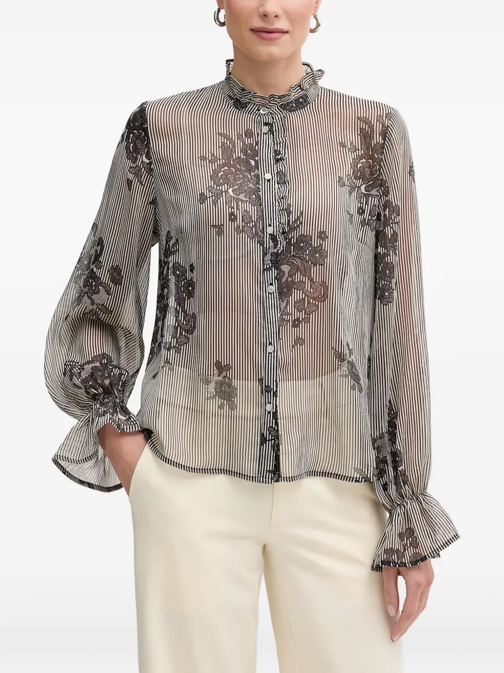 Morgan Ruffled Floral Blouse In Black