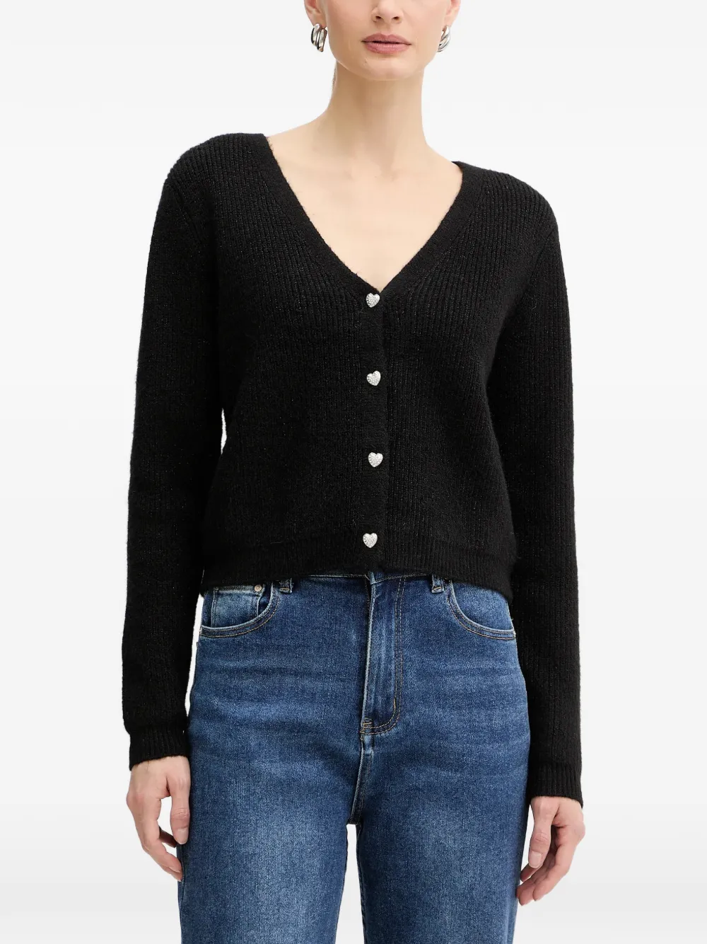 Morgan heart-button ribbed cardigan