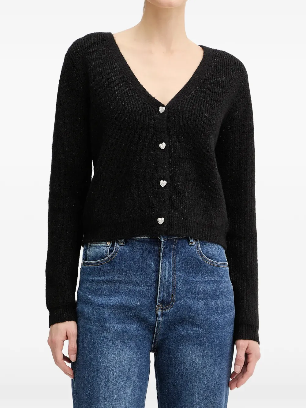 Morgan heart-button ribbed cardigan