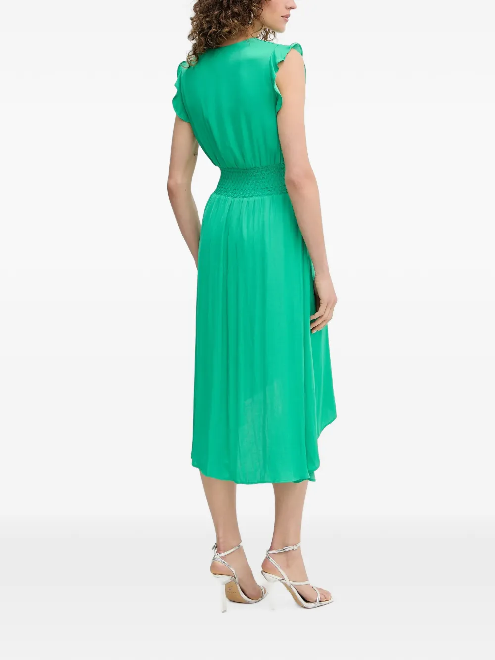 Morgan Jurk met gesmockte taille en mouwen met ruches Groen