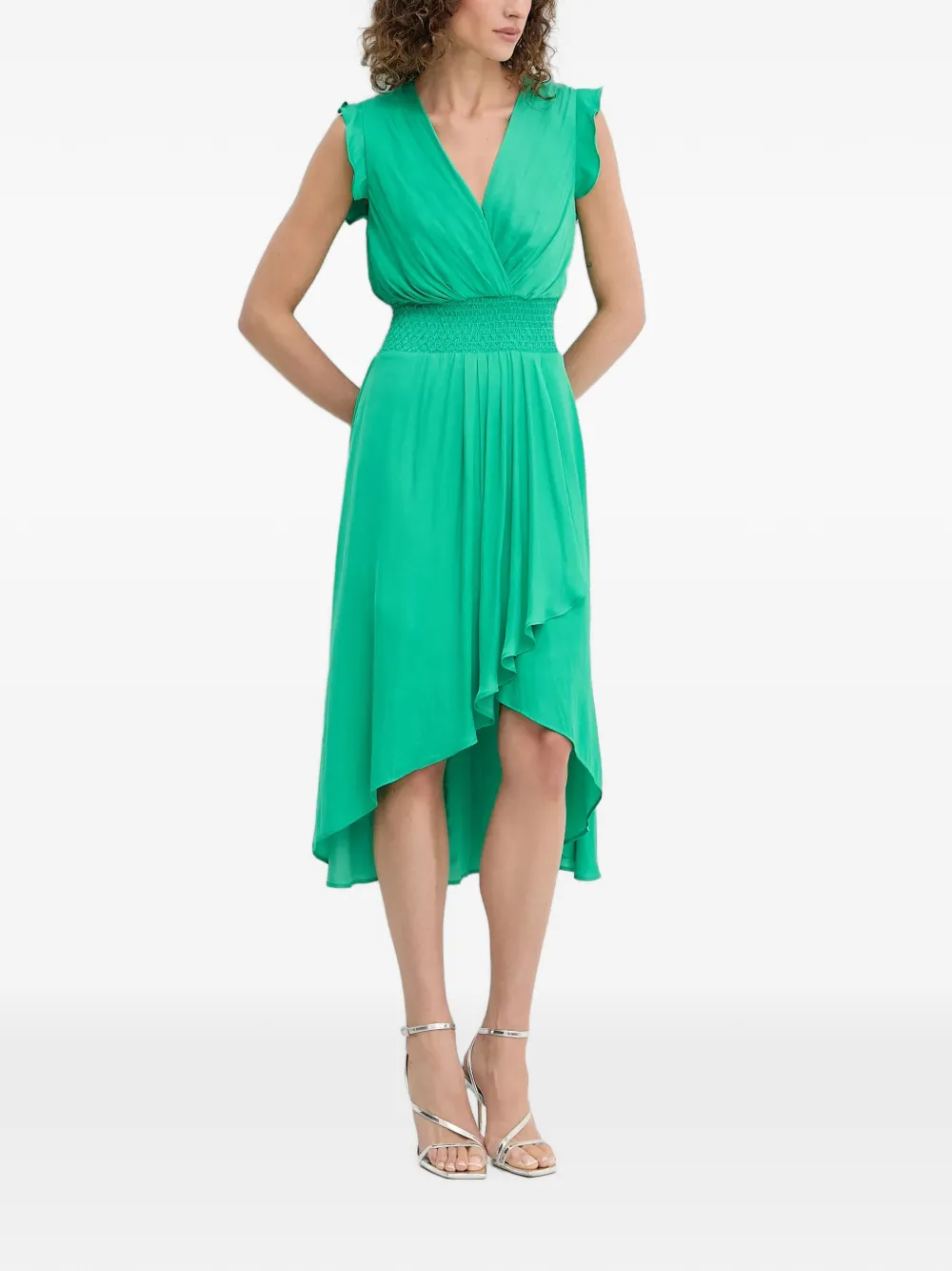 Morgan Jurk met gesmockte taille en mouwen met ruches Groen
