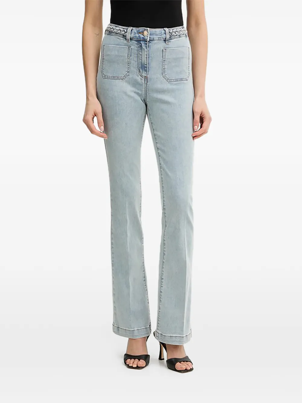 Morgan Braided Trim Denim Jeans In Blue