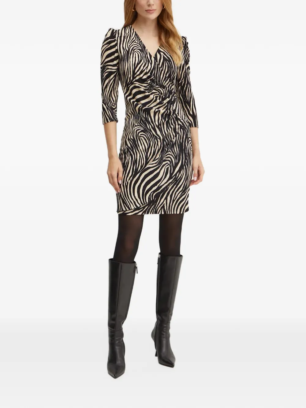 Morgan zebra-print ruched mini dress Beige