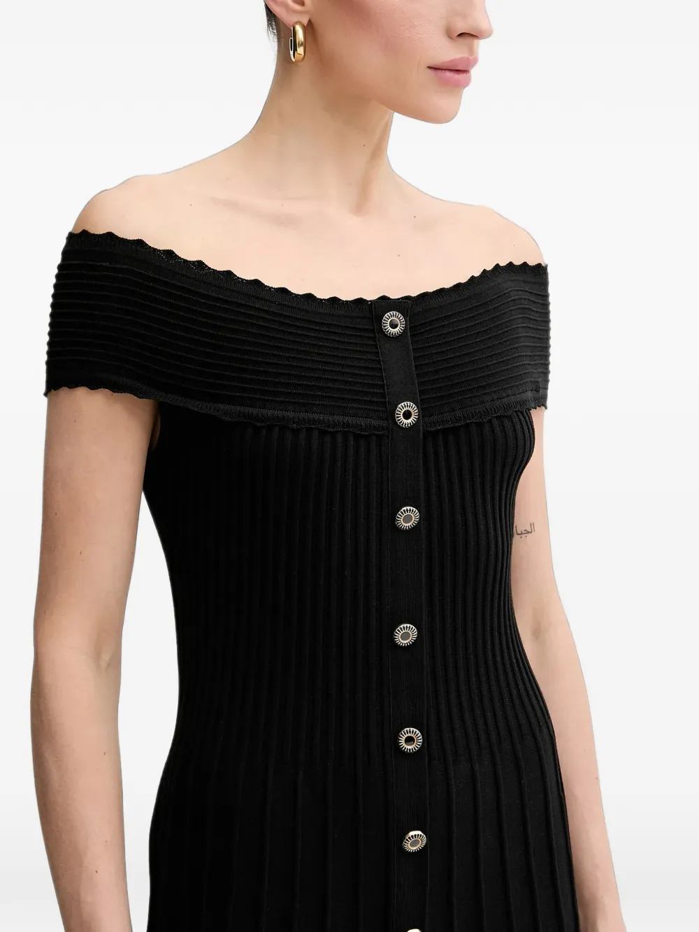 Morgan Ribgebreide off-shoulder mini-jurk Zwart