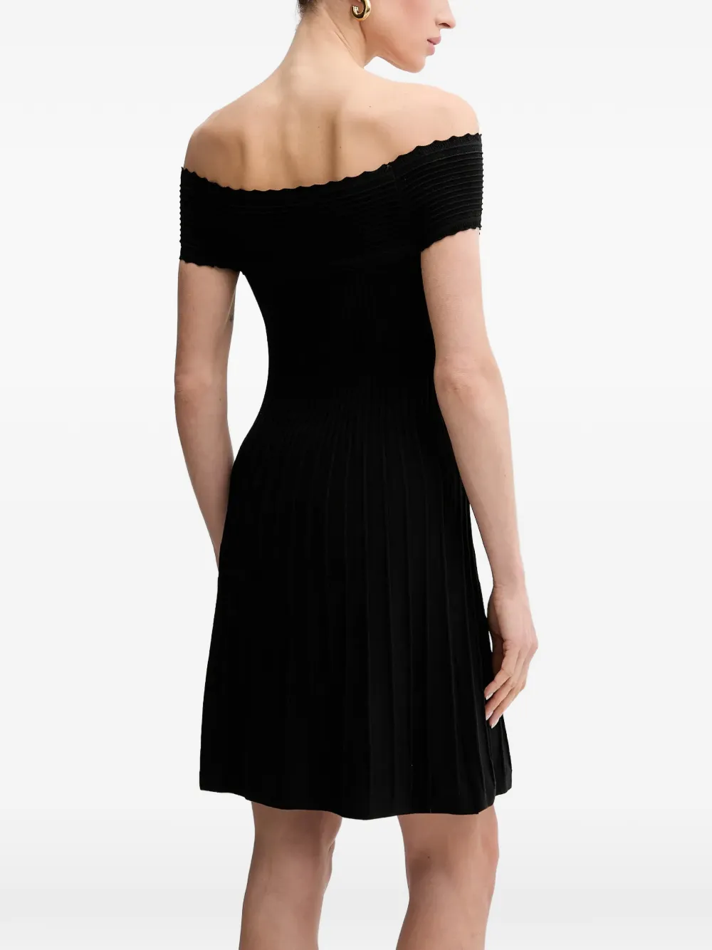 Morgan Ribgebreide off-shoulder mini-jurk Zwart