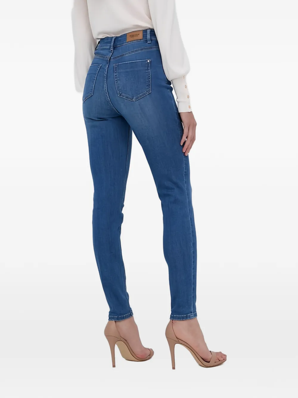  Morgan Vaqueros Skinny Con Parche Del Logo - Azul 