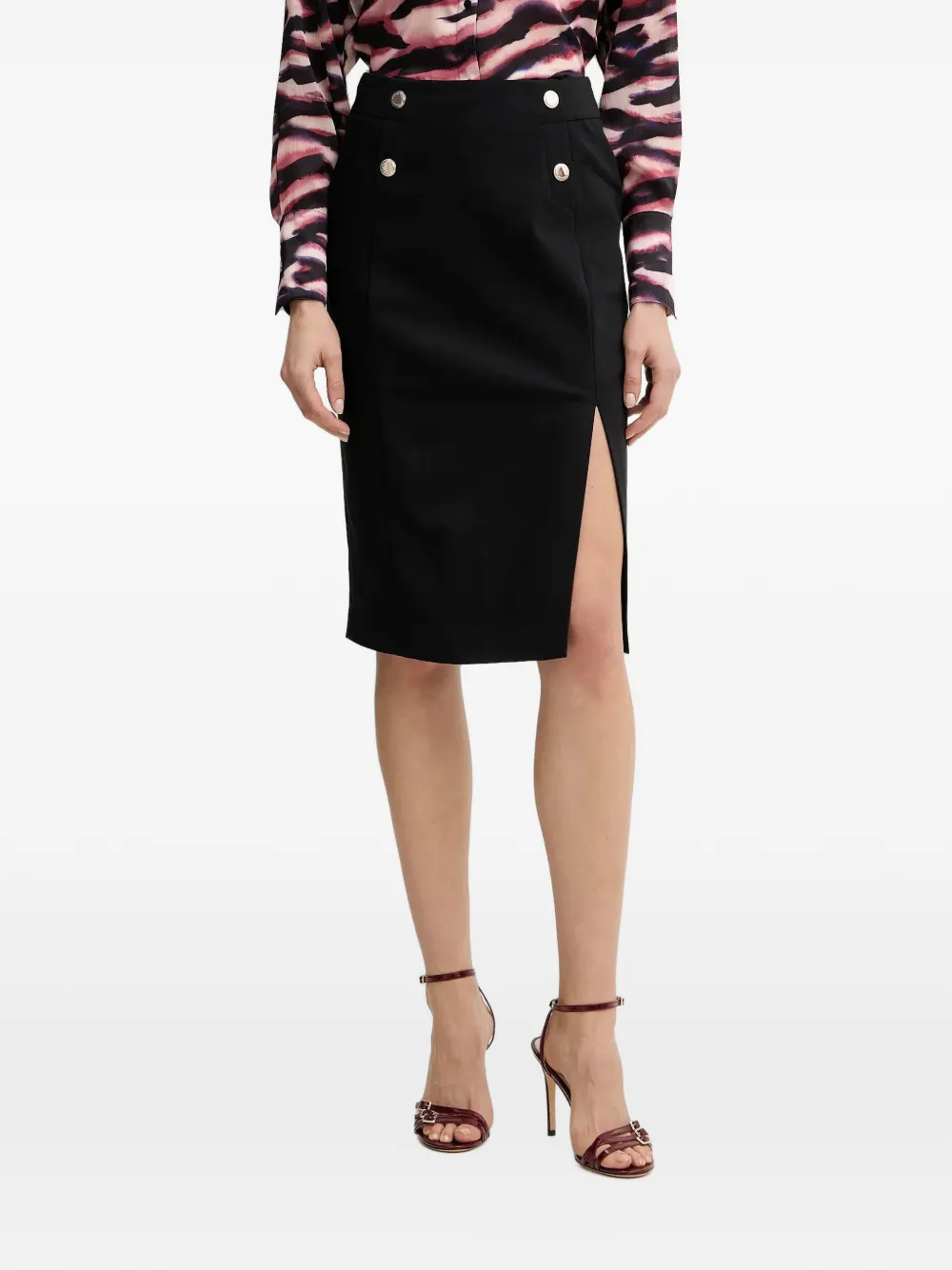 Morgan Jeony button-embellished slit-detail midi skirt
