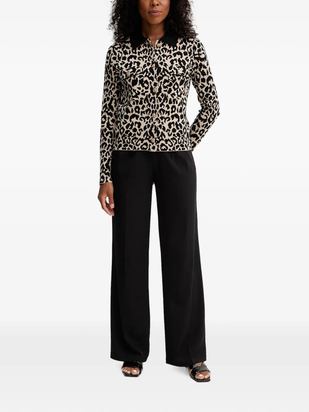 Morgan Boleo vest met luipaardprint en knopen Beige