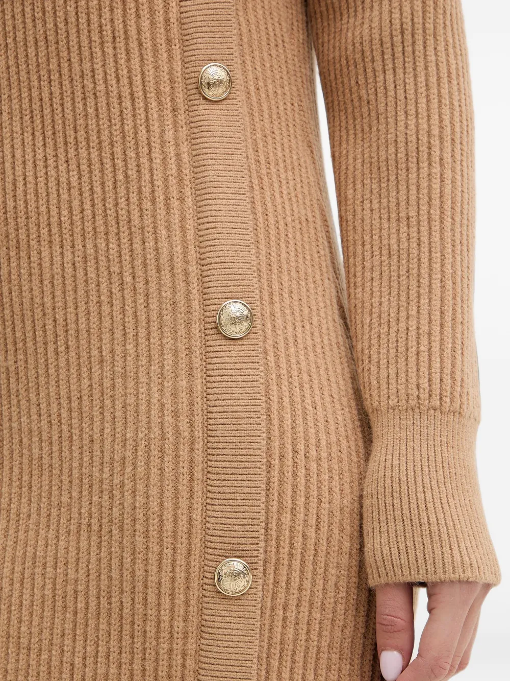 Morgan Rmcool geribbelde mini-jurk met knopen Beige