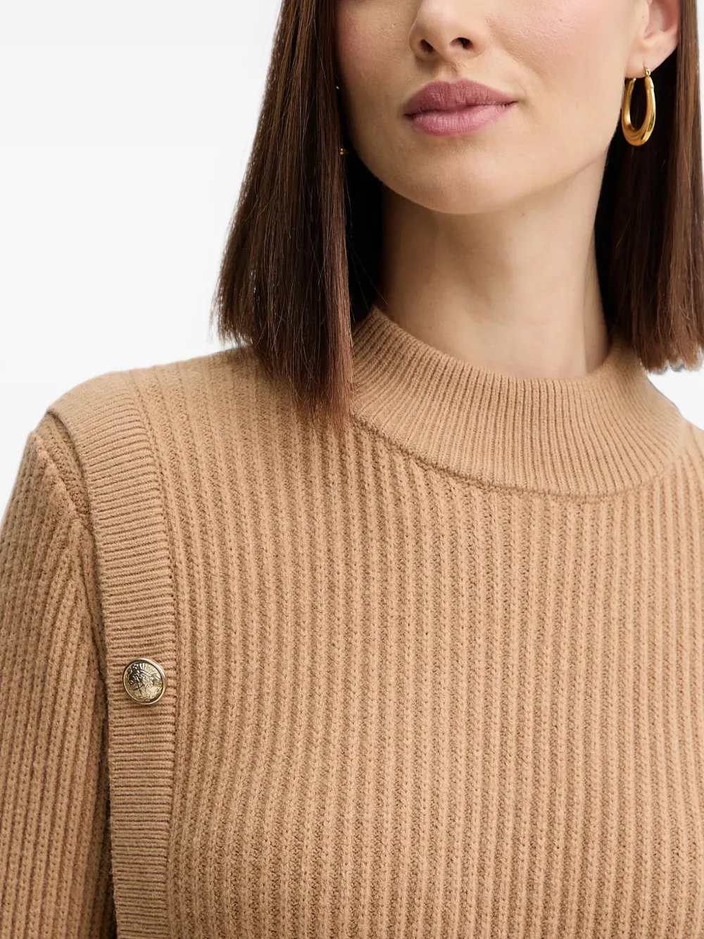 Morgan Rmcool geribbelde mini-jurk met knopen Beige