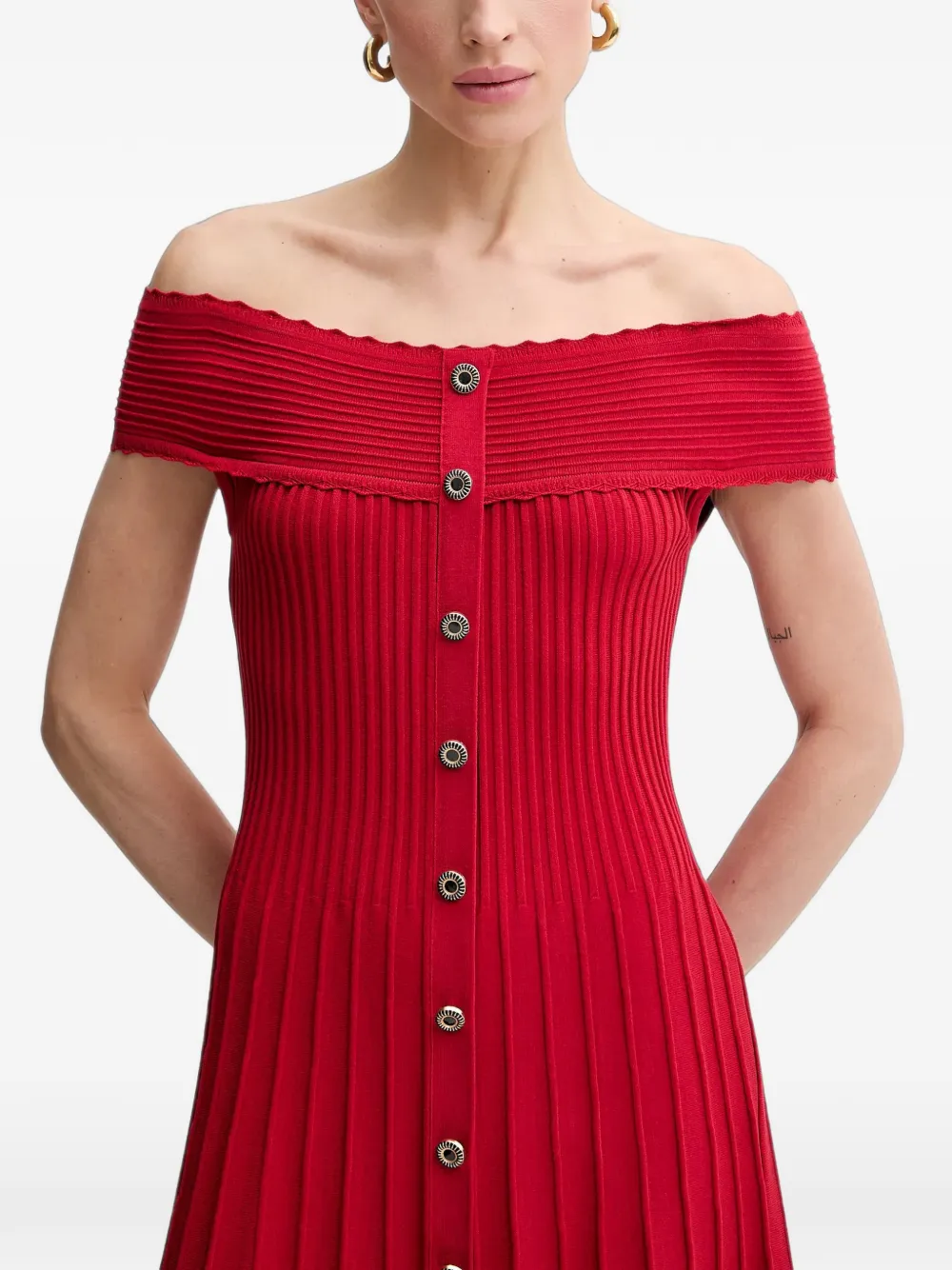 Morgan off-shoulder button mini dress Rood