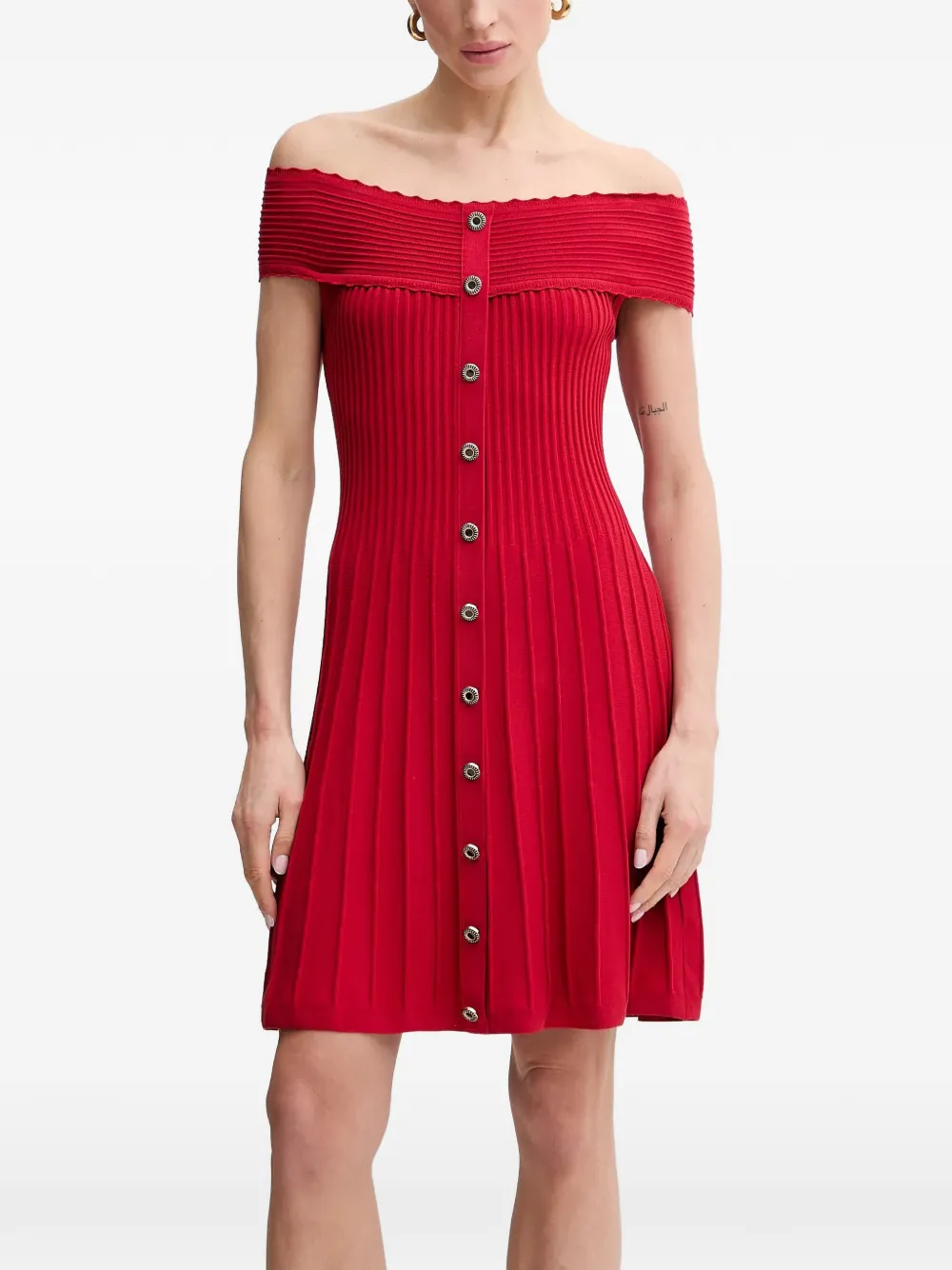 Morgan off-shoulder button mini dress Rood