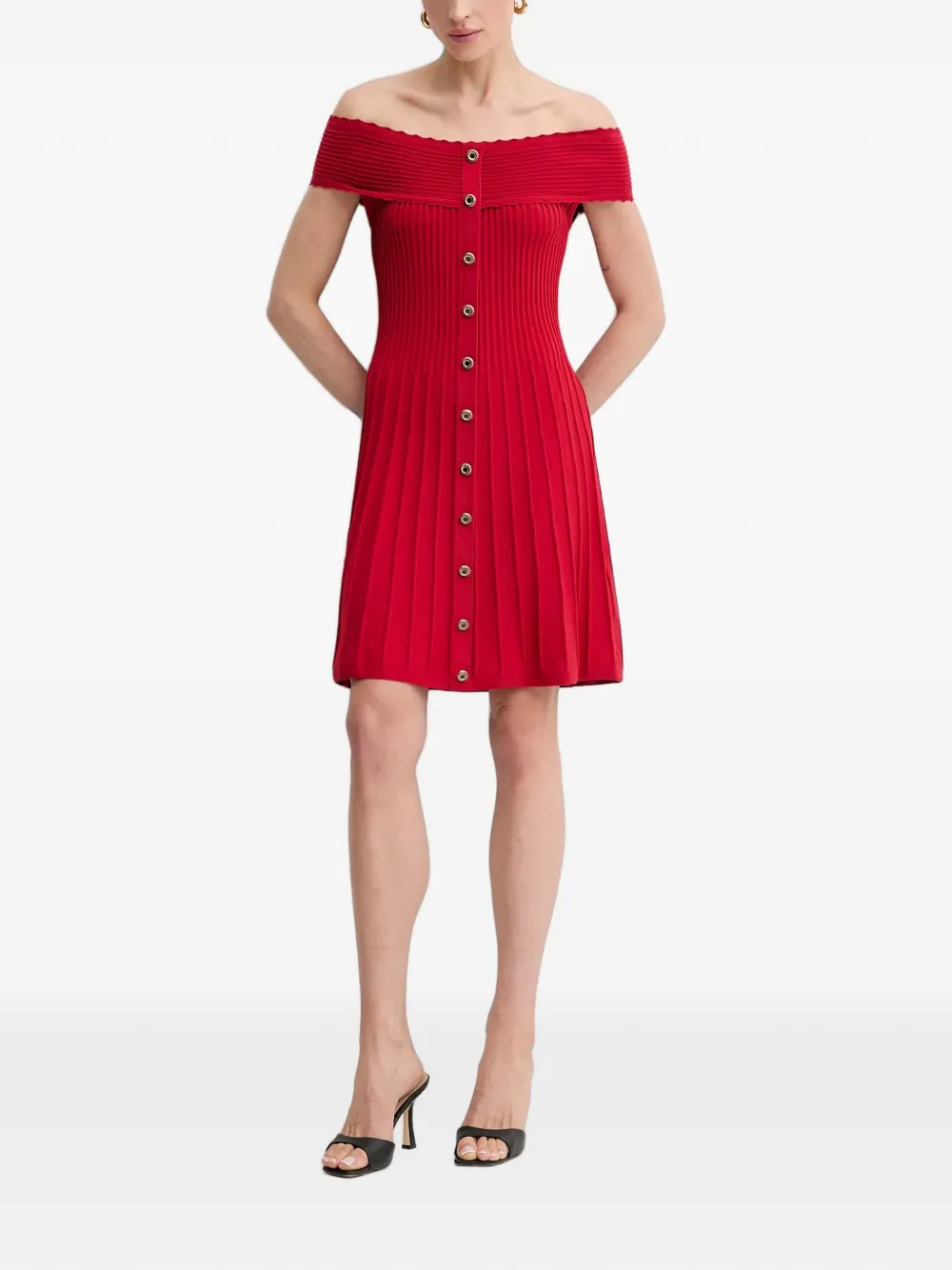 Morgan off-shoulder button mini dress