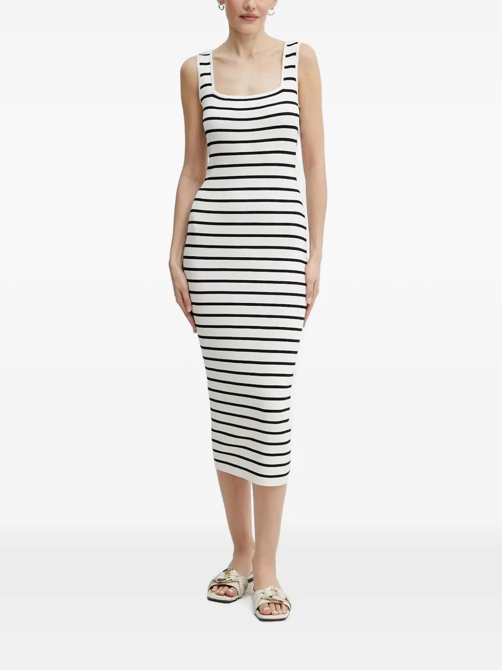 Morgan striped ribbed-knit midi dress