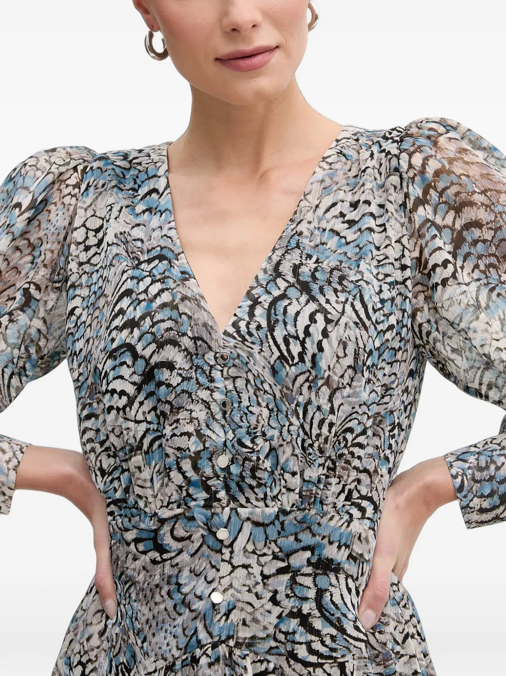 Morgan Resky mini-jurk met V-hals en veren-print Blauw