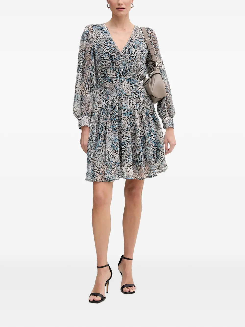 Morgan Resky mini-jurk met V-hals en veren-print Blauw