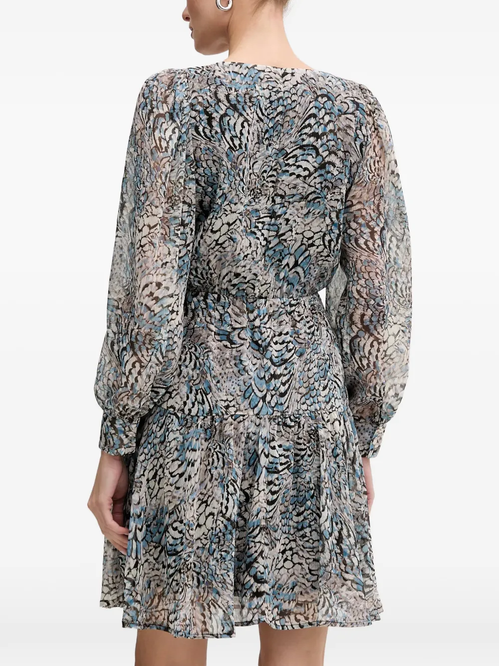 Morgan Resky mini-jurk met V-hals en veren-print Blauw