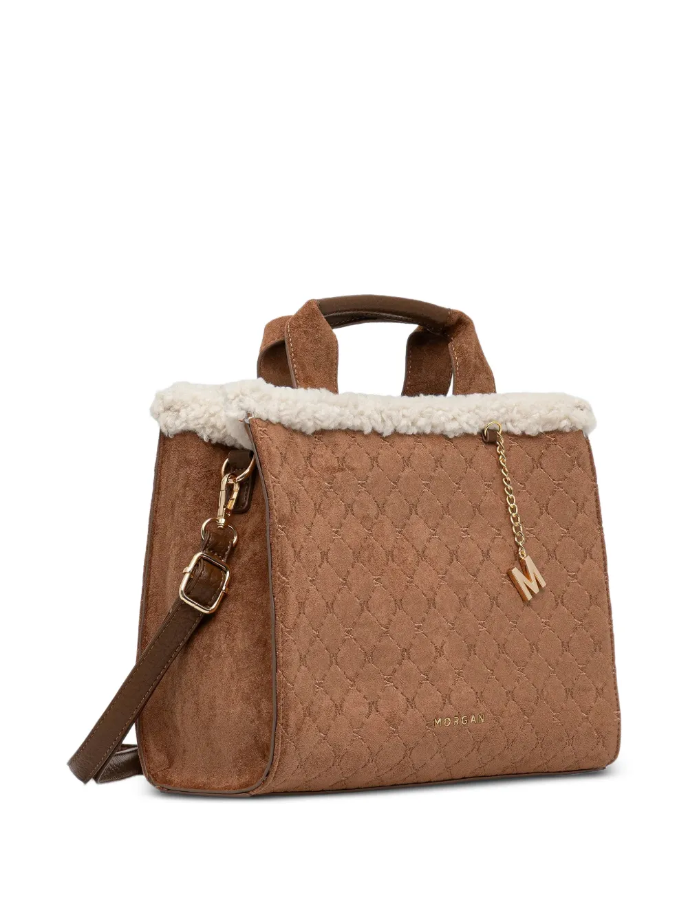 Morgan Gewatteerde shopper met lammy afwerking en monogram Bruin