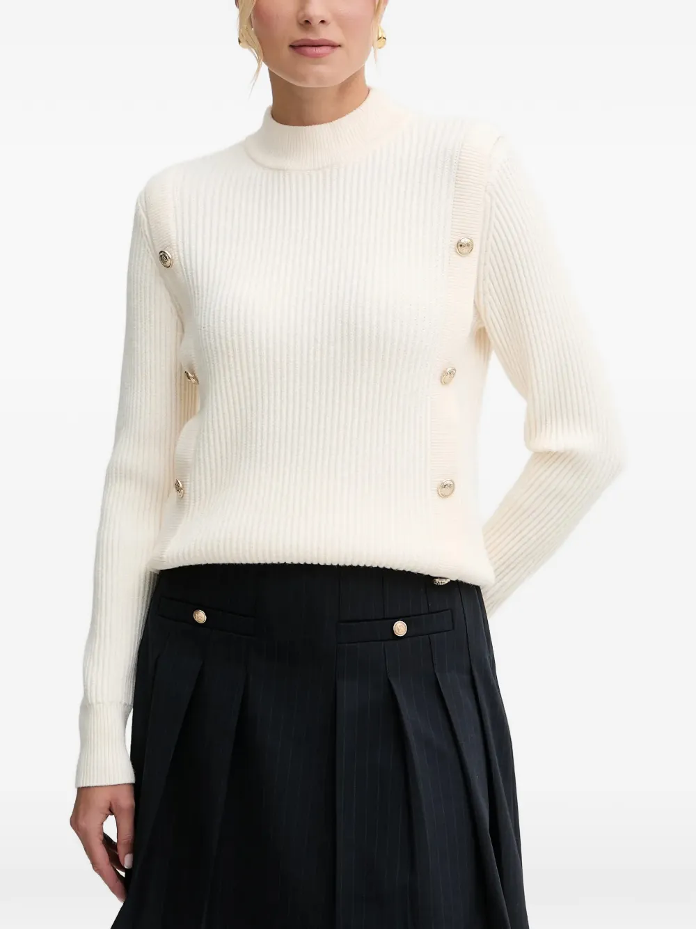 Morgan Ribgebreide trui met knoopdetail Beige