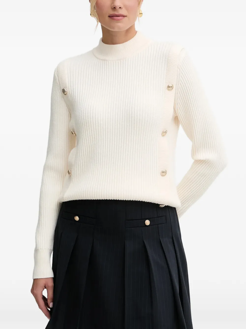 Morgan button-detail ribbed-knit sweater