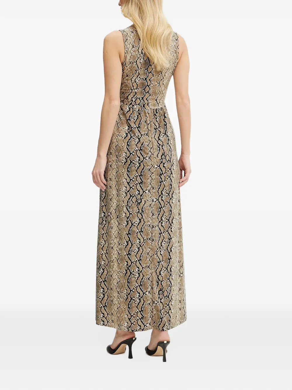 Morgan snake-print belted maxi dress Beige