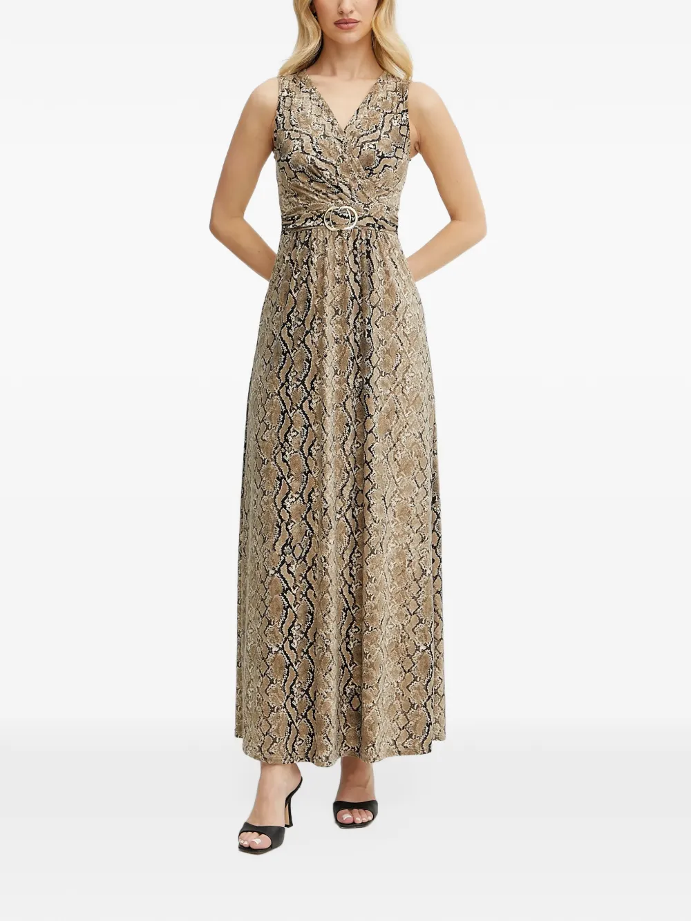 Morgan snake-print belted maxi dress Beige