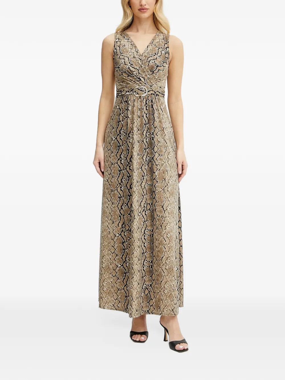 Morgan snake-print belted maxi dress Beige