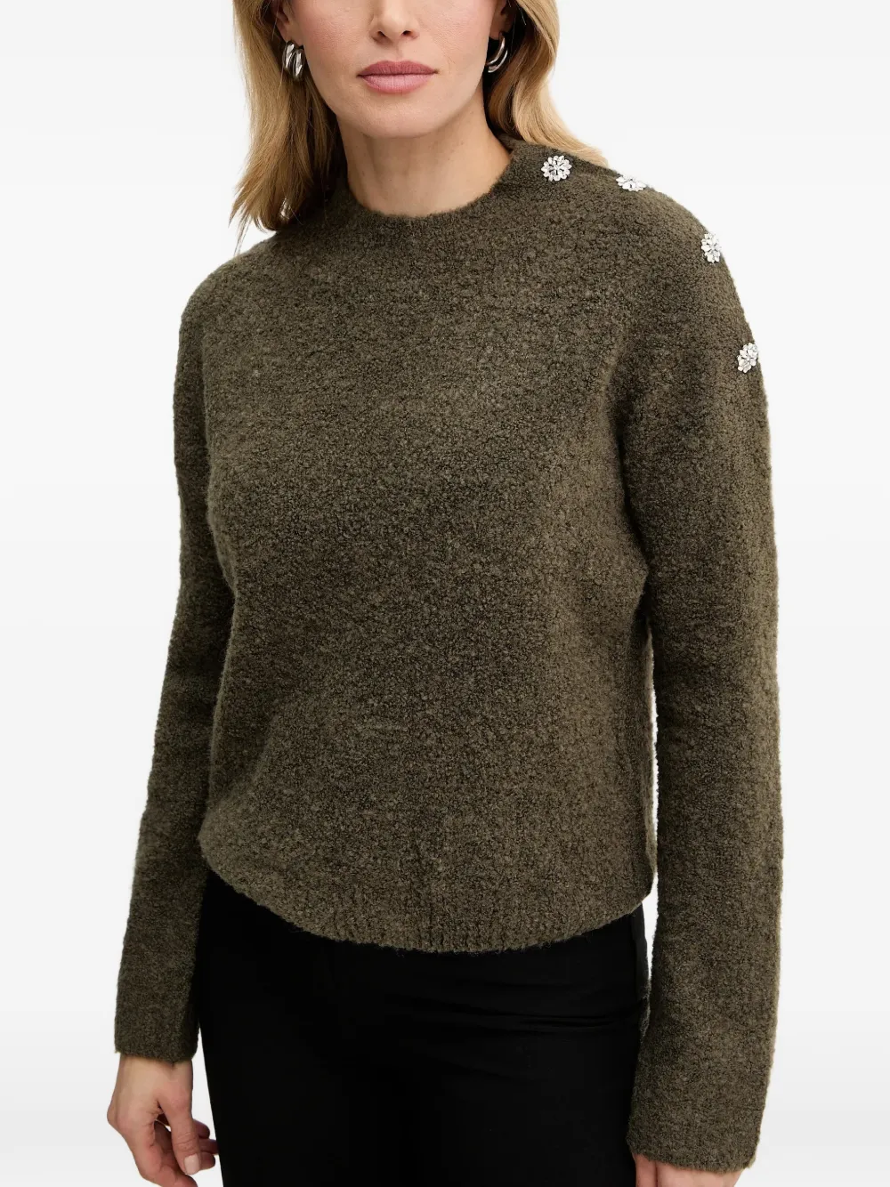 Morgan Mbulle button-embellished crew-neck sweater Groen