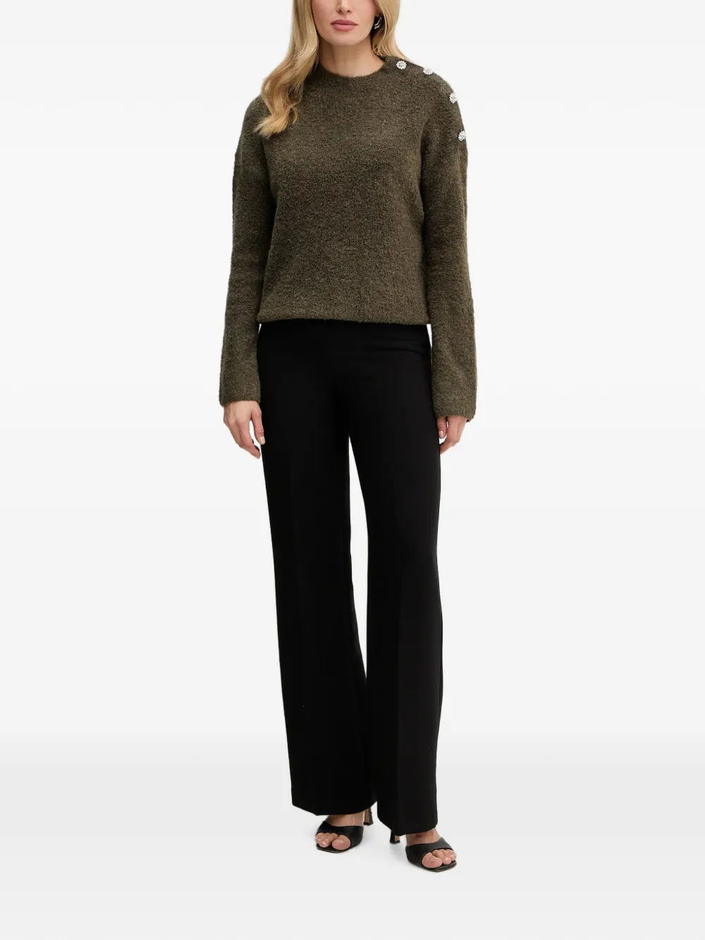 Morgan Mbulle button-embellished crew-neck sweater Groen