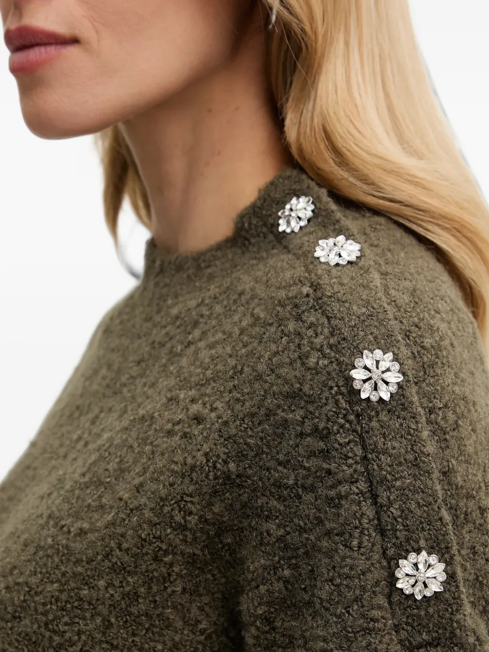 Morgan Mbulle button-embellished crew-neck sweater Groen