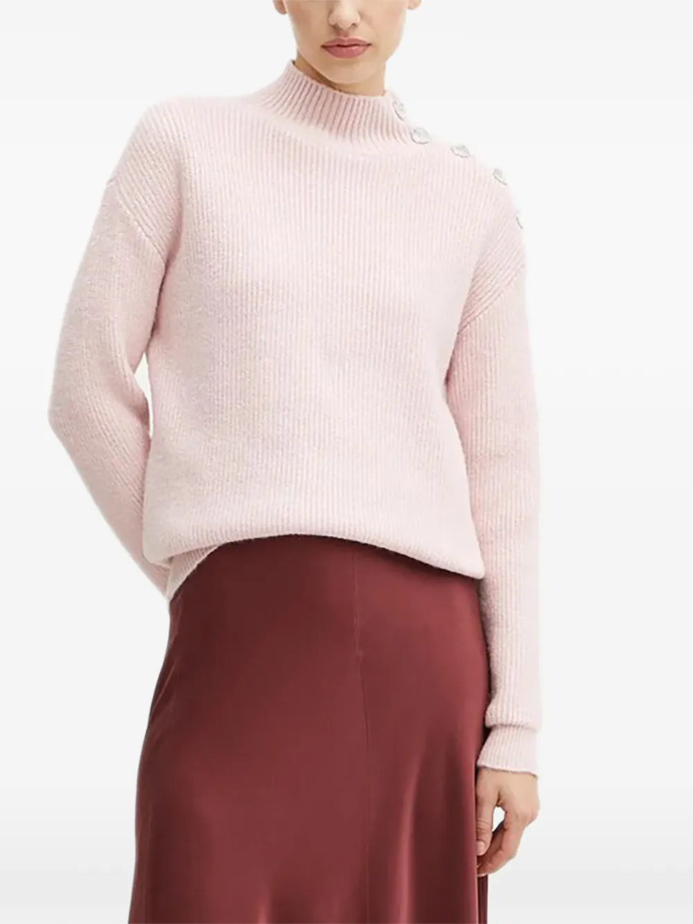Morgan Button High-neck Sweater In Pink
