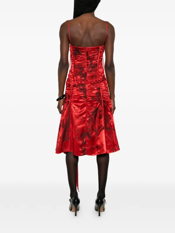 alexander mcqueen red lace dress Alexander McQueen lace-up floral-print Dress | Red