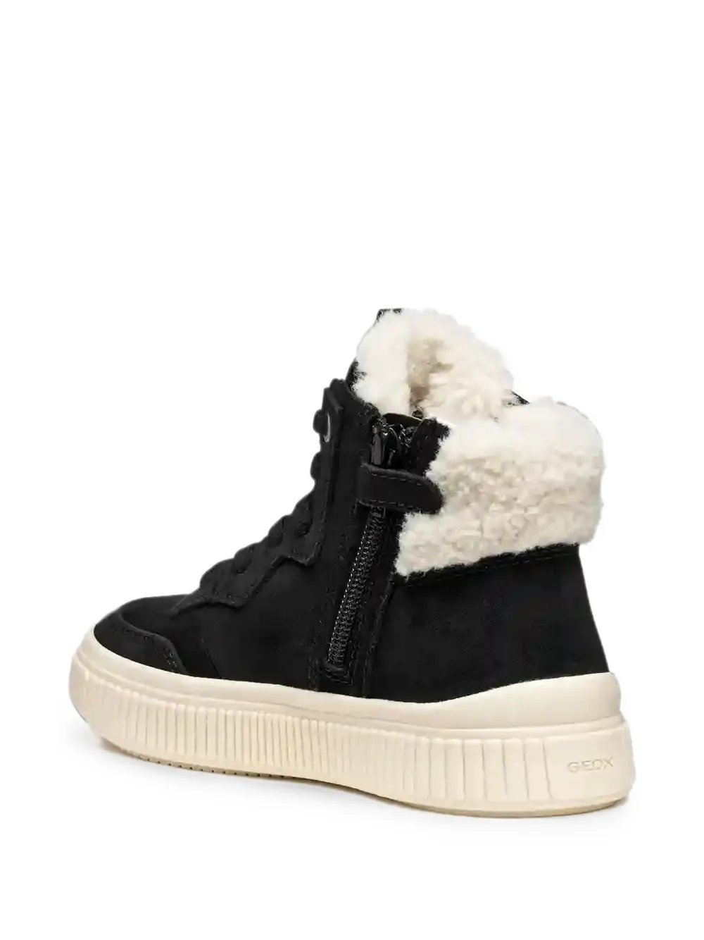 Geox Kids Laquinny faux-shearling-trim lace-up boots Zwart
