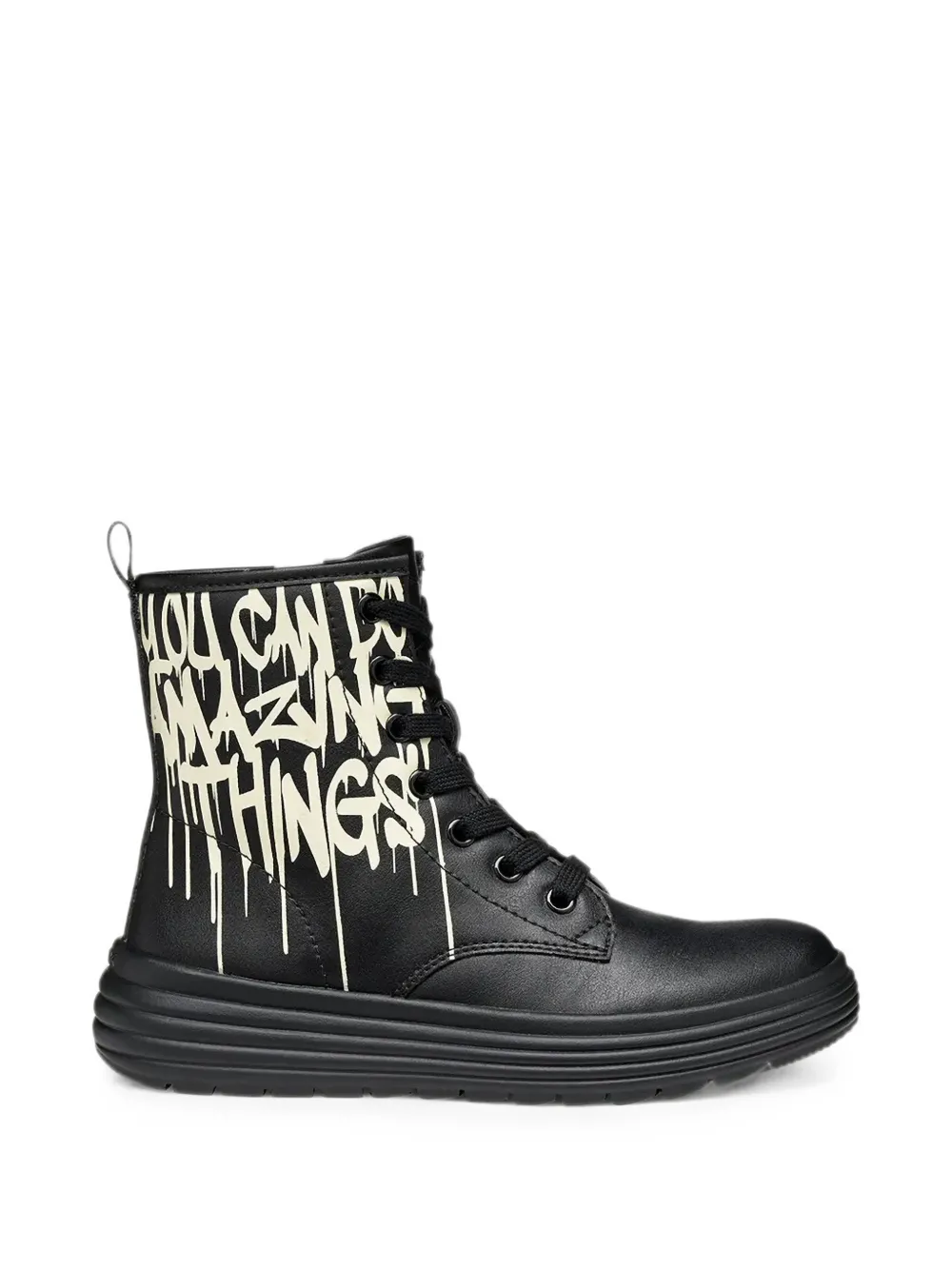 Geox Kids Phaolae slogan-print lace-up boots Zwart