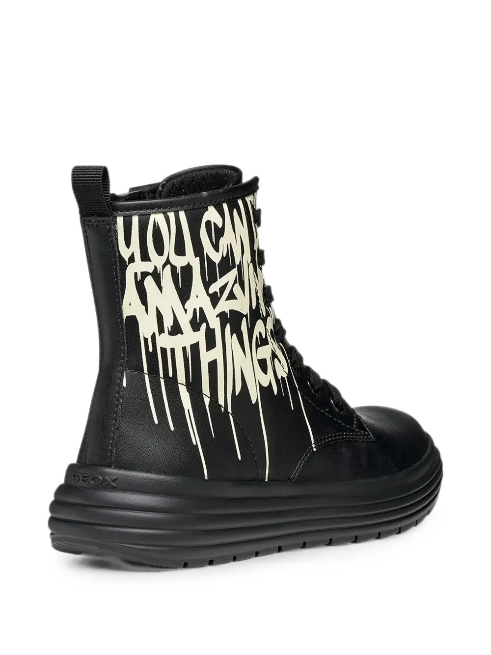 Geox Kids Phaolae slogan-print lace-up boots Zwart