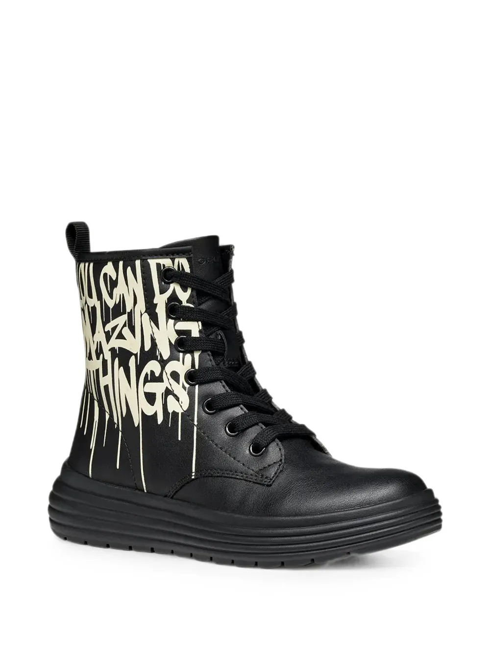 Geox Kids Phaolae slogan-print lace-up boots Zwart