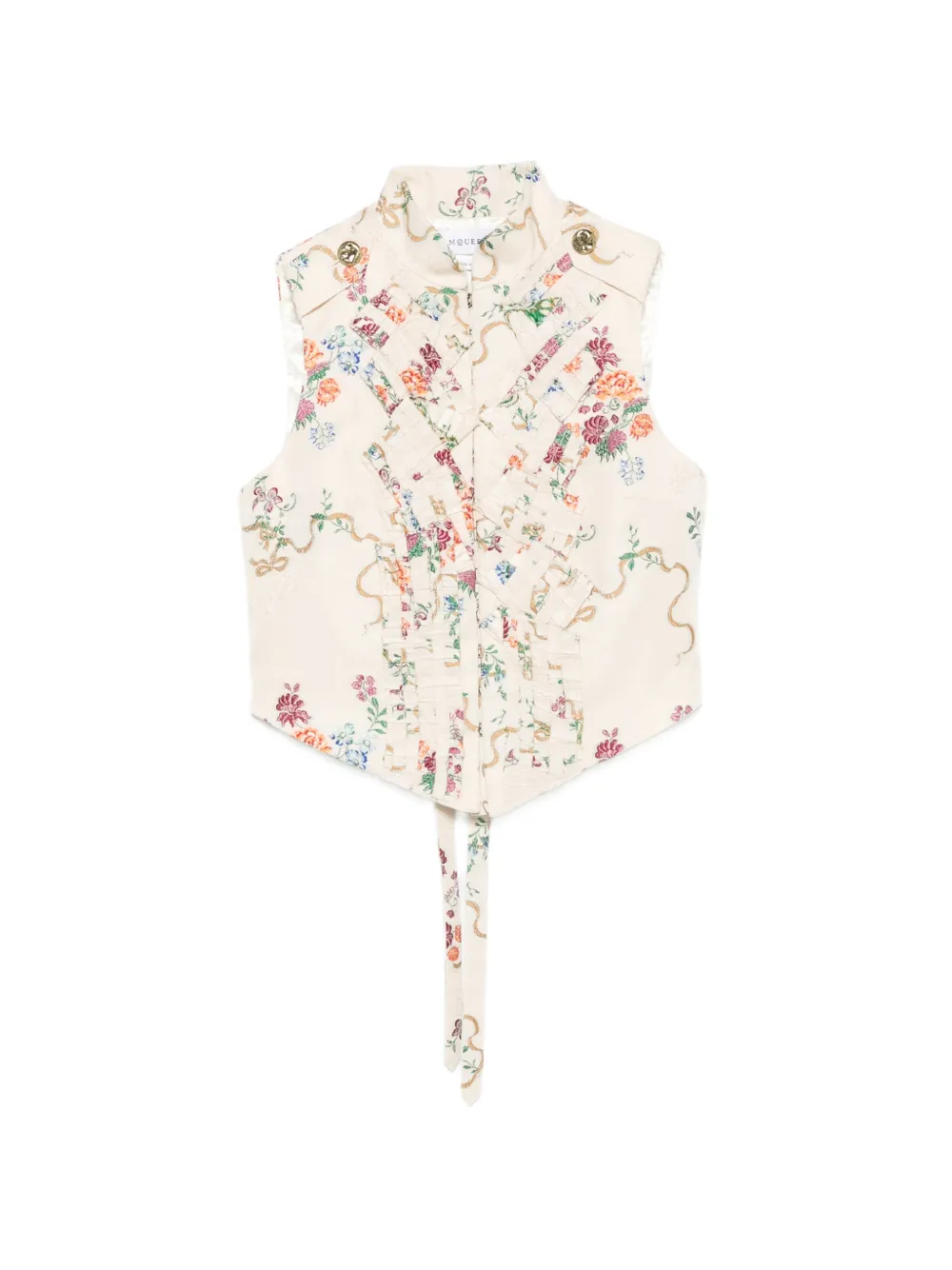 Alexander McQueen floral-print ruffled jacket - Toni neutri
