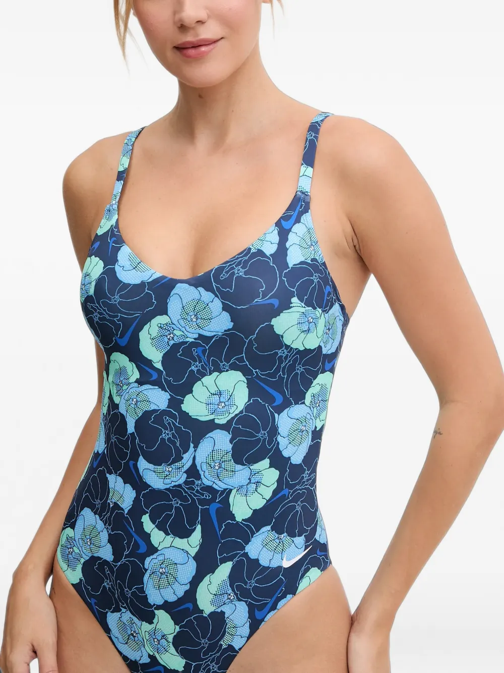 Nike floral-print swimsuit Blauw